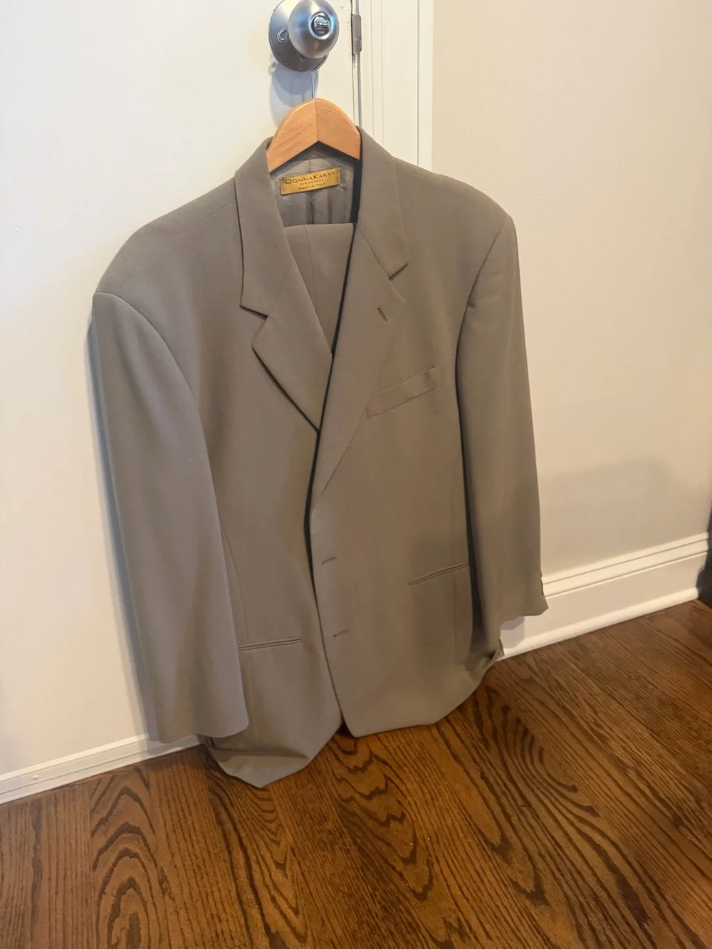 Donna Karan Light Olive Beige Satin-Lined Signature Jacket and Pants